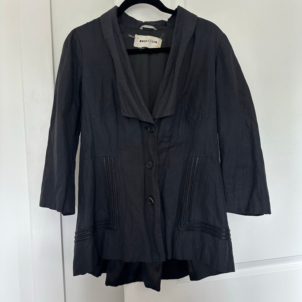 Sweetface (8) Black Avant Garde Swing Jacket- Embroidered, Lagenlook, Minimalist